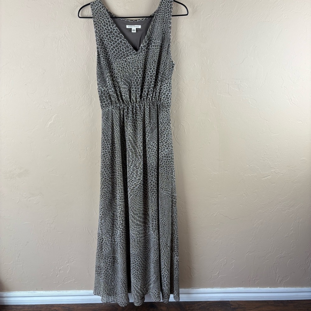 banana republic brown and white dress Cream Circle Geometric Print Sleeveless Maxi Sundress 6 FITS EVERYBODY SLIP DRESS